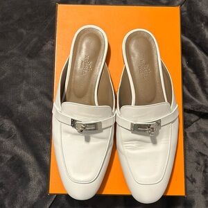 Hermes Oz White Calfskin Mule with palladium hardware